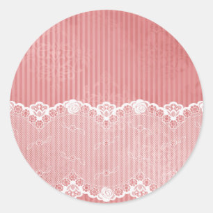 Pink and white background with black lace classic round sticker