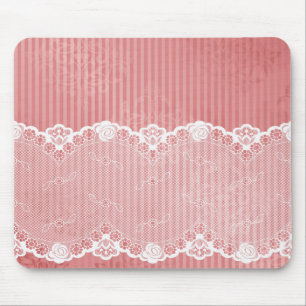 Pink and white background with black lace mouse mat