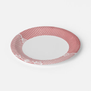 Pink and white background with black lace paper plate