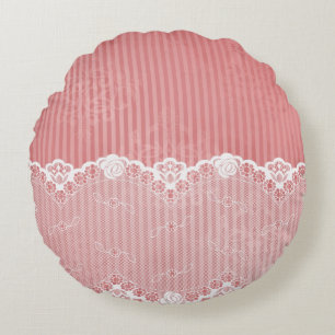 Pink and white background with black lace round cushion