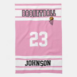 Pink and White Basketball Tea Towel
