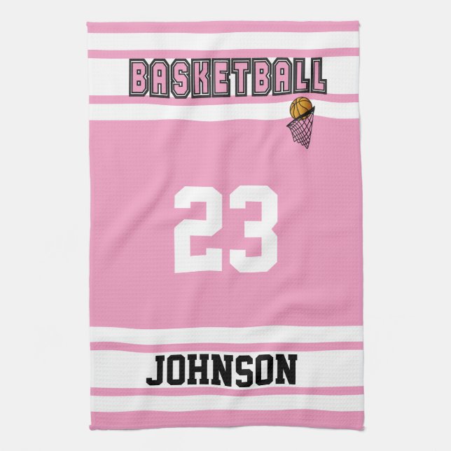 Pink and White Basketball Tea Towel (Vertical)