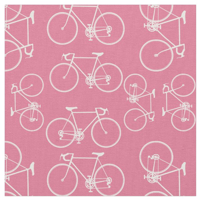 Pink and white bicycle pattern fabric (Close Up)