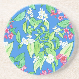 Pink and White Blossoms Sandstone Coaster