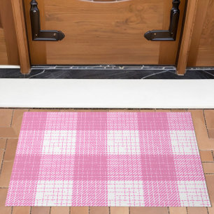 Pink and White Bold Checkered Plaid Design  Doormat