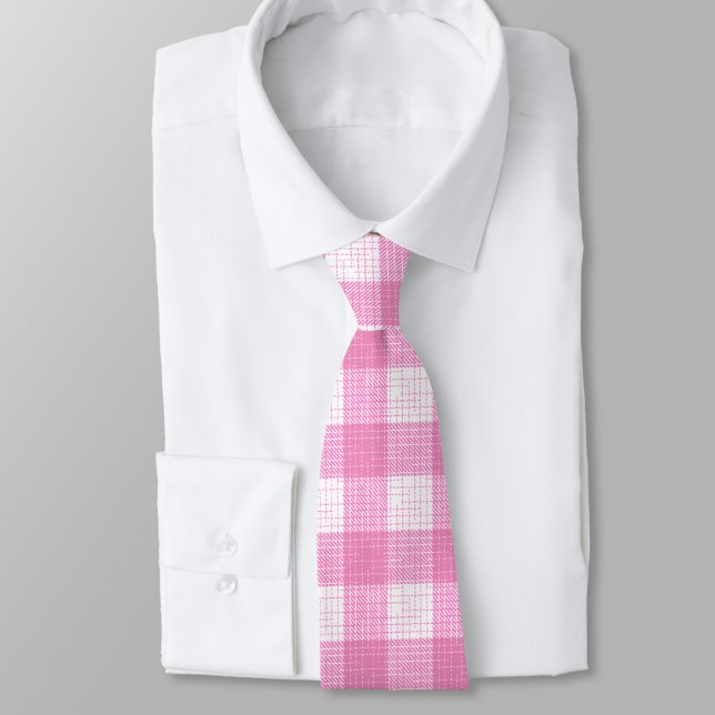 Pink and White Bold Checkered Plaid Design  Tie (Creator Uploaded)