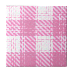 Pink and White Bold Checkered Plaid Design Tile