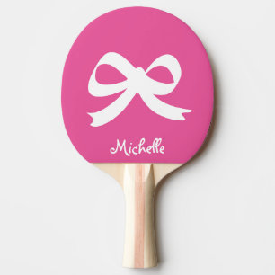 Pink and white bow table tennis ping pong paddle