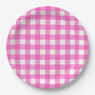Pink and White Buffalo Check Paper Plate