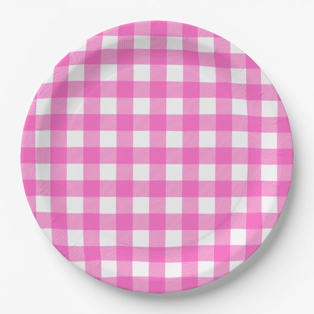 Pink and White Buffalo Check Paper Plate (Front)