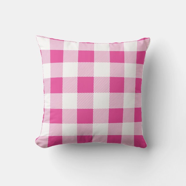 Pink and White Buffalo Check Plaid Rustic Cushion (Front)