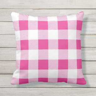 Pink and White Buffalo Check Plaid Rustic Cushion