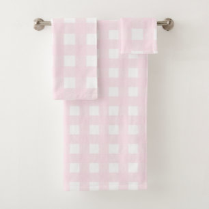 Pink and White Buffalo Checks Plaid Bath Towel Set
