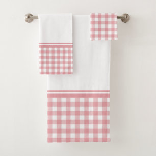 Pink and White Buffalo Plaid Bath Towel Set