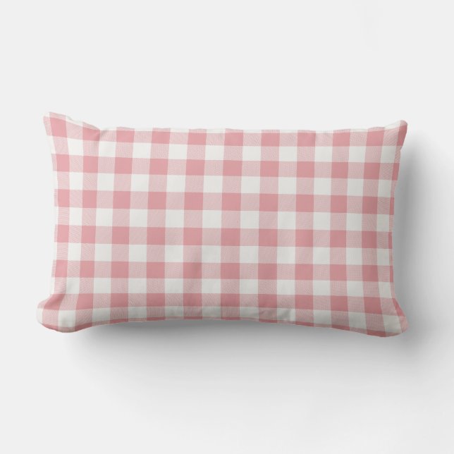 Pink and White Buffalo Plaid Lumbar Cushion (Front)