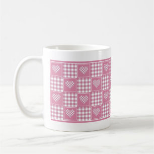 Pink and White Buffalo Plaid Patchwork Hearts Coffee Mug