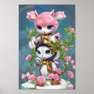 Pink and White Bunny warrior  Poster