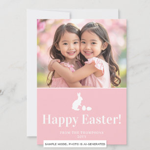 Pink And White Bunny With Custom Photo Easter Card