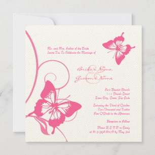 Pink and White Butterfly Wedding Invitation
