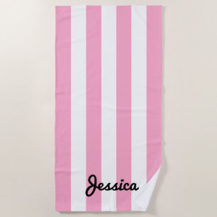 Pink and White Cabana Stripe Beach Towel