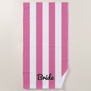 Pink and White Cabana Stripe Bride Beach Towel