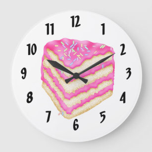 Pink and White Cake with Sprinkles Large Clock