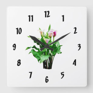 Pink and White Calla Lilies Square Wall Clock
