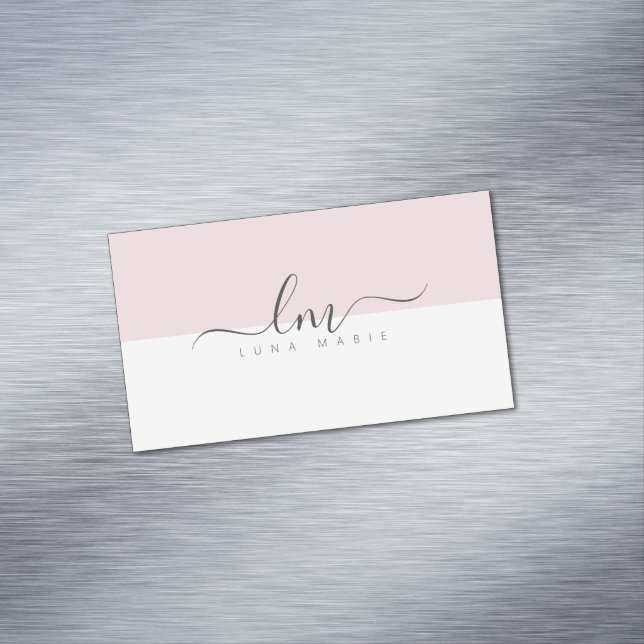 Pink and white, calligraph monogram minimalist 	Magnetic business card (In Situ)