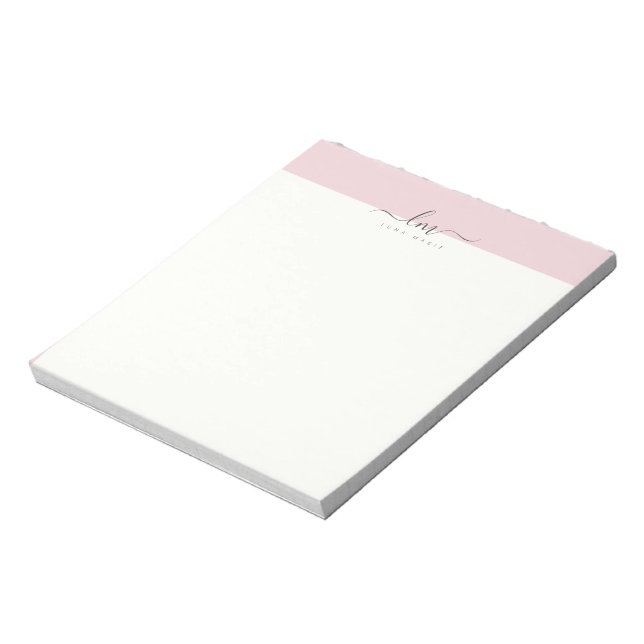 Pink and white, calligraph monogram minimalist notepad (Rotated)