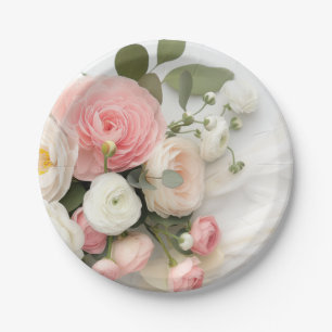 Pink and white camellias paper plate
