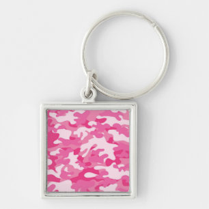Pink and White Camo Design Key Ring