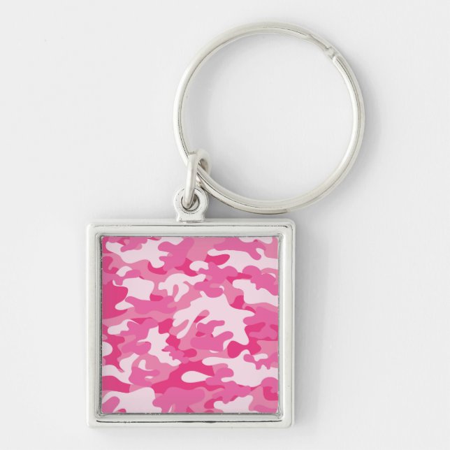Pink and White Camo Design Key Ring (Front)
