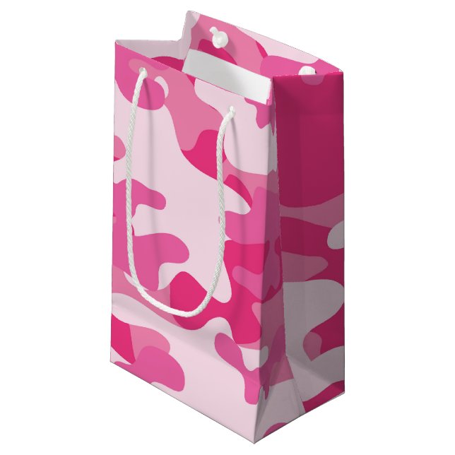 Pink and White Camo Design Small Gift Bag (Front Angled)
