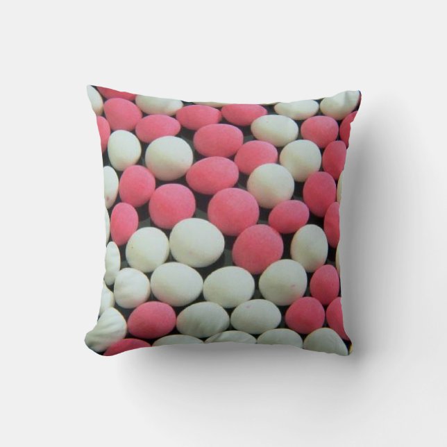 Pink and White Candy Pattern Cushion (Front)