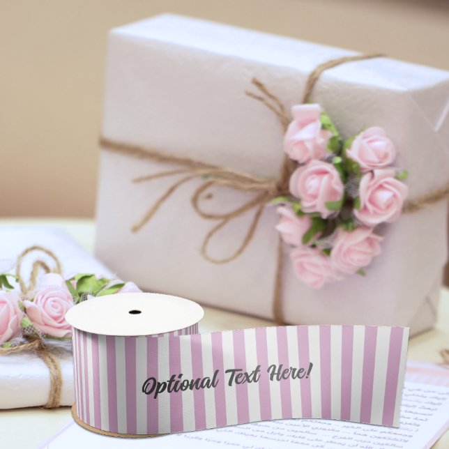Pink and White Candy Stripe with Personalised Text Satin Ribbon (Creator Uploaded)