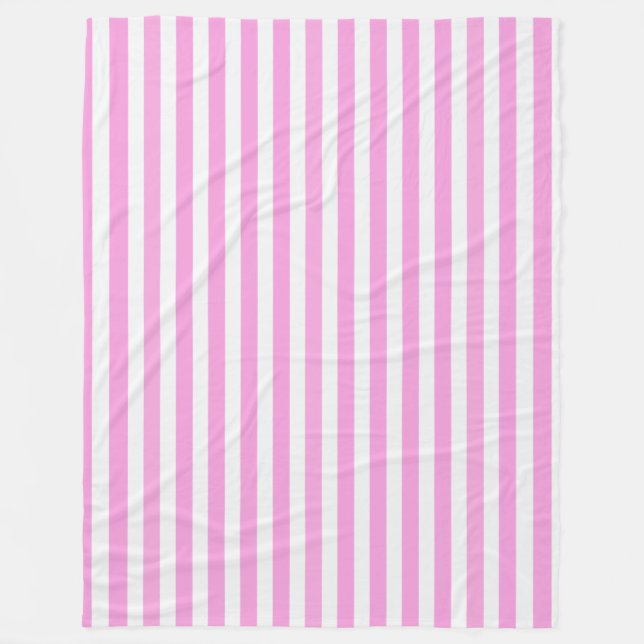 Pink and white candy stripes fleece blanket (Front)