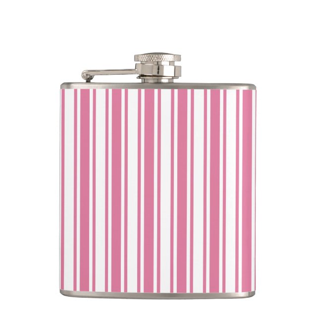 Pink and white candy stripes hip flask (Front)