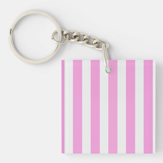Pink and white candy stripes key ring (Front)