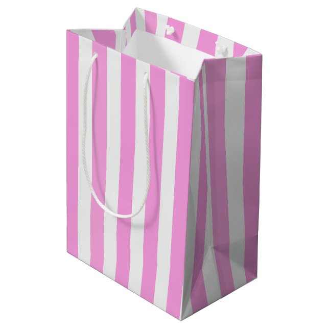 Pink and white candy stripes medium gift bag (Back Angled)