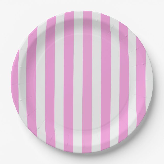 Pink and white candy stripes paper plate (Front)