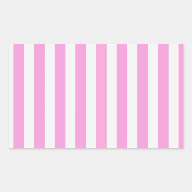 Pink and white candy stripes rectangular sticker (Front)