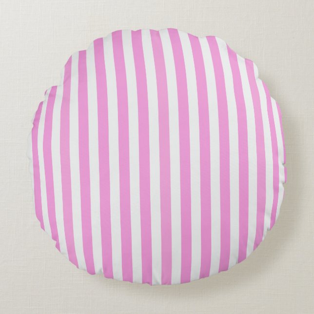 Pink and white candy stripes round cushion (Front)