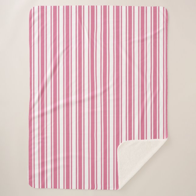 Pink and white candy stripes sherpa blanket (Front)