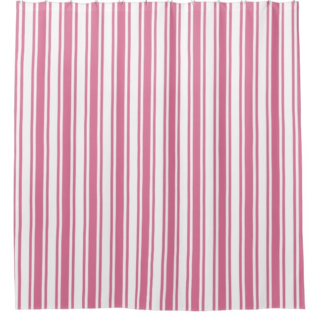 Pink and white candy stripes shower curtain (Front)