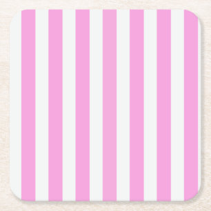 Pink and white candy stripes square paper coaster