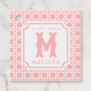Pink and White Cane Rattan Monogram Favour Tags