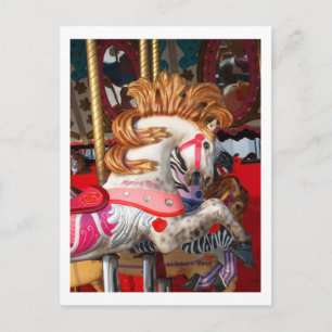 Pink and white carousel horse photograph fair postcard