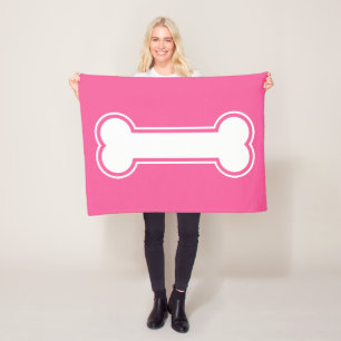 Pink And White Cartoon Dog Bone Fleece Blanket