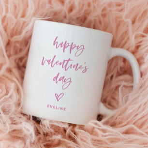 Pink and White Casual Script and Heart Valentine Coffee Mug