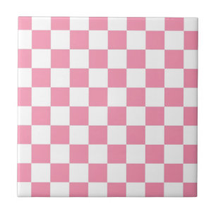 Pink And White Check Squares Tile